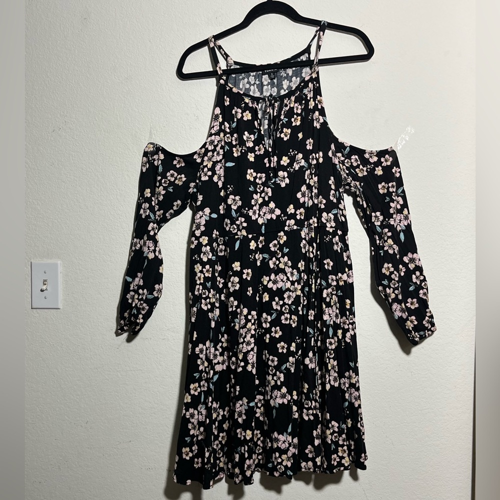 Torrid Black Floral Cold Shoulder Midi Dress